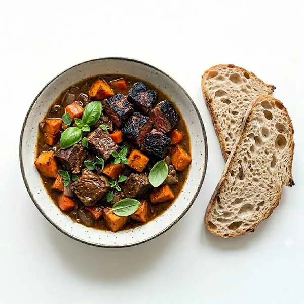Beef & Sweet Potato Stew with Crusty Sourdough Bread